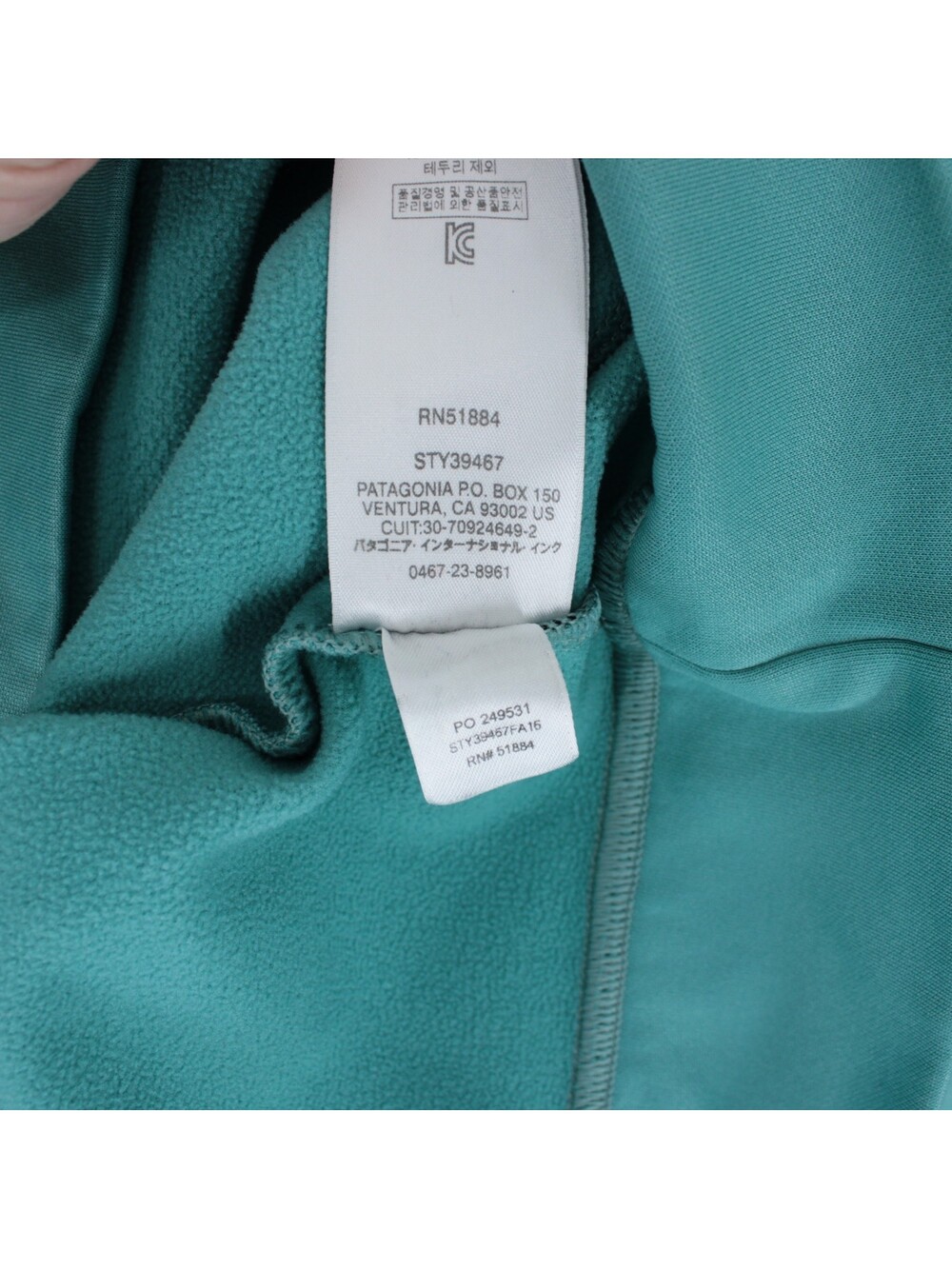 Patagonia Text Logo PolyCycle Hoodie Mens M Teal Pullover Fleece Sweatshirt - Picture 13 of 15